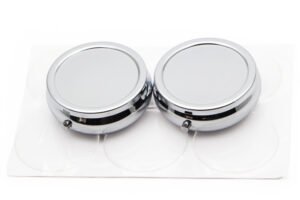 PY03S 300x Personalized Pill boxes silver-3 compartment With Epoxy Sticker