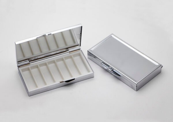 Silver Metal Portable Rectangle 7 days/weekly Pill Box Case
