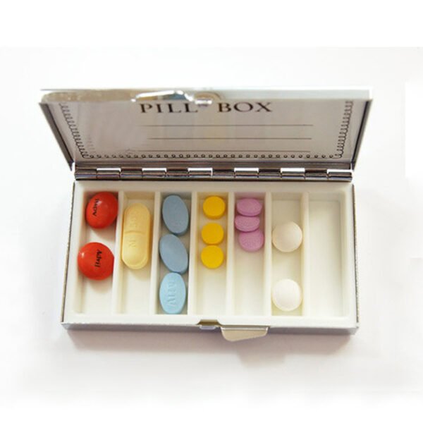 Silver Metal Portable Rectangle 7 days/weekly Pill Box Case